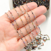 Multi Color Cubic Zirconia Oxidized Wire Chain.